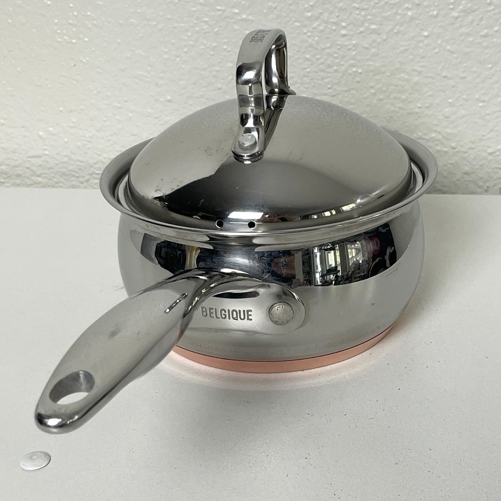 Belgique Stainless Steel Sauce Pans 1 qt & 3 qt Vented Lid Copper Bottom - Picture 4 of 16